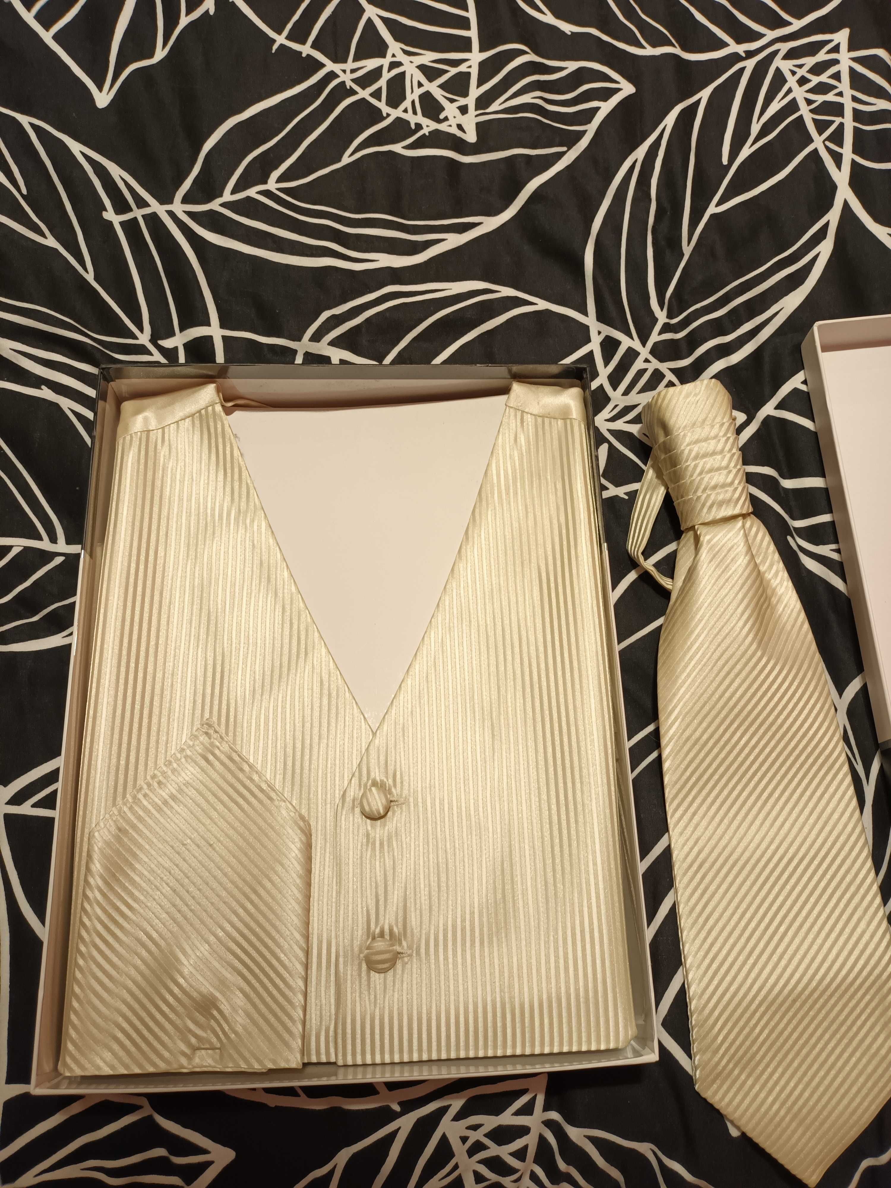 Kamizelka krawat poszetka komplet ślubny ślubna ecru kremowy
