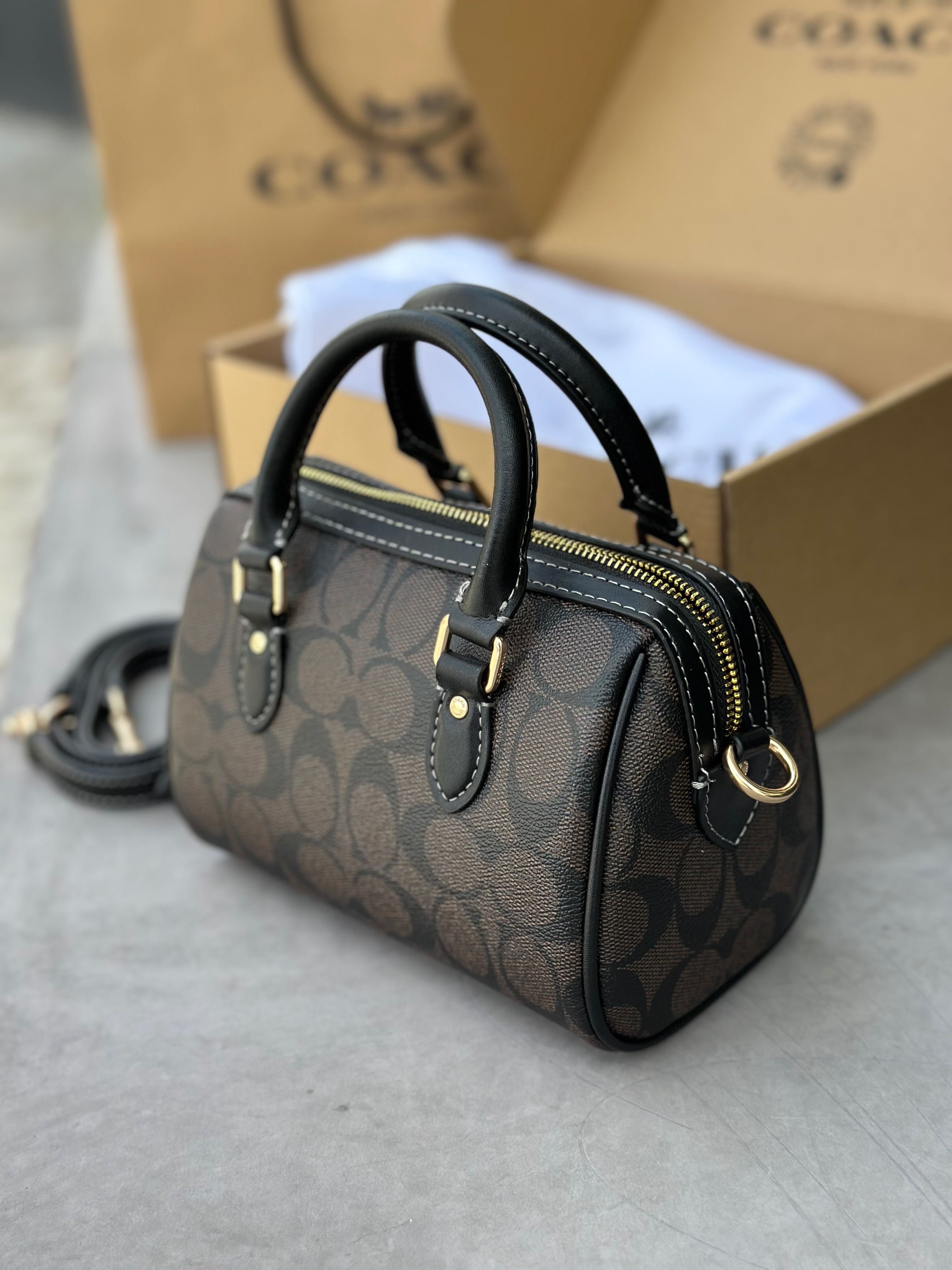 Сумка Coach Rowan Brown жіноча шкіряна коричнева сумка коач рован