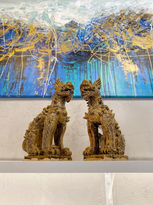 Lwy Foo figury ceramiczne Chinski talizmam dobrobytu