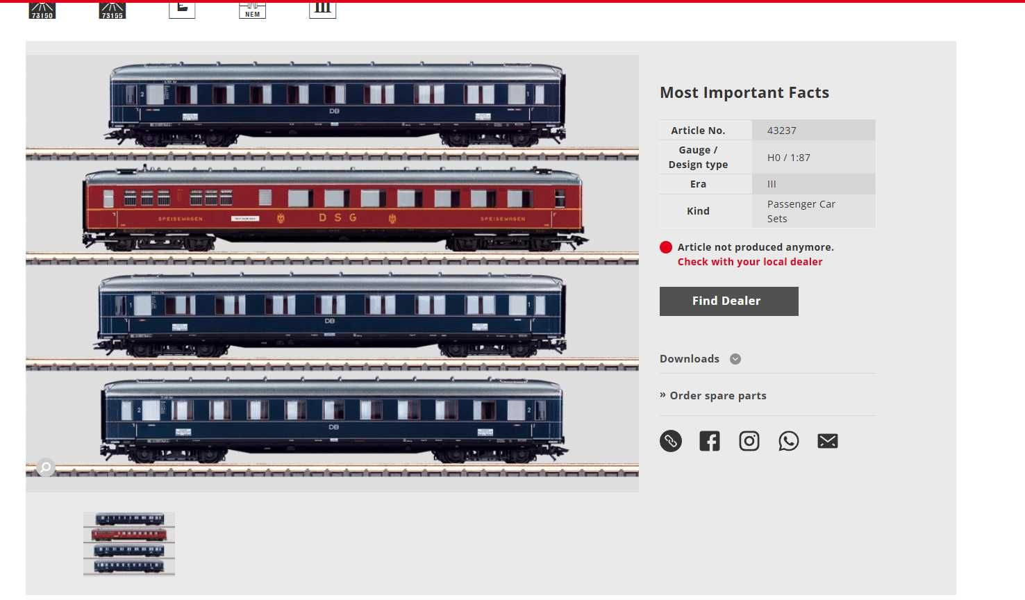 Märklin H0 - 43237 - Four-Part Train Set 'RHEINGOLD' of the DB