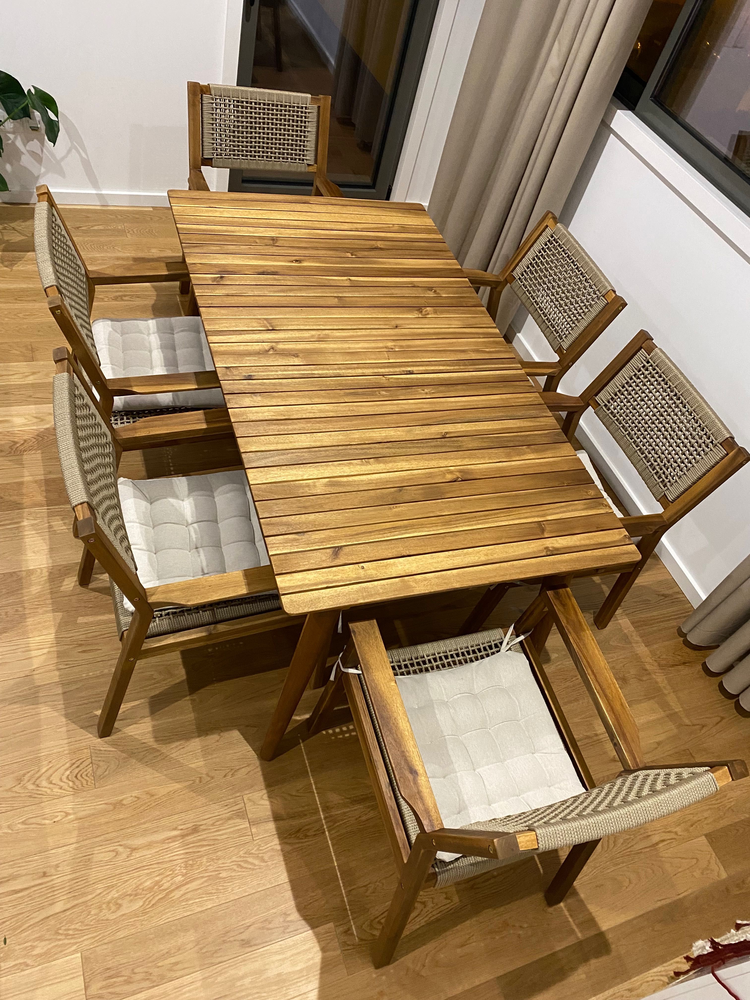 Kit mesa de jantar extensível (160-210x90 cm) + 6 cadeiras