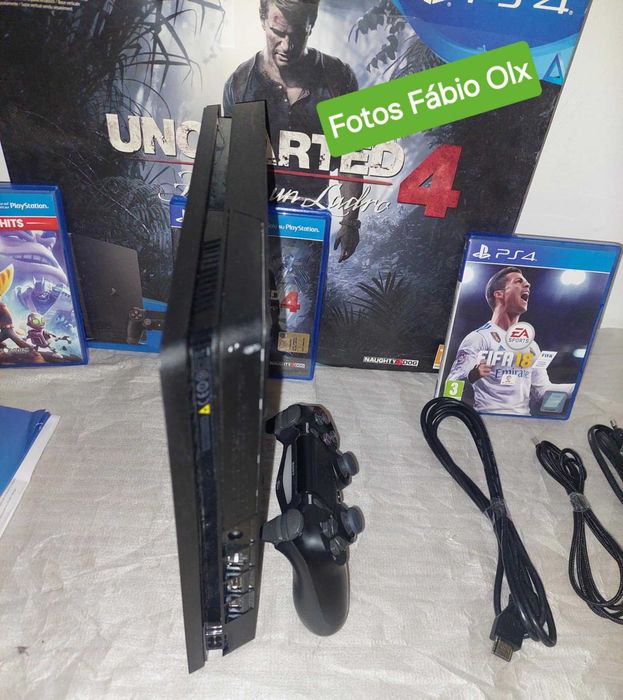 Ps4 Slim de 1 TB C/Caixa + 1 Comando Original + 3 Jogos Incluindo