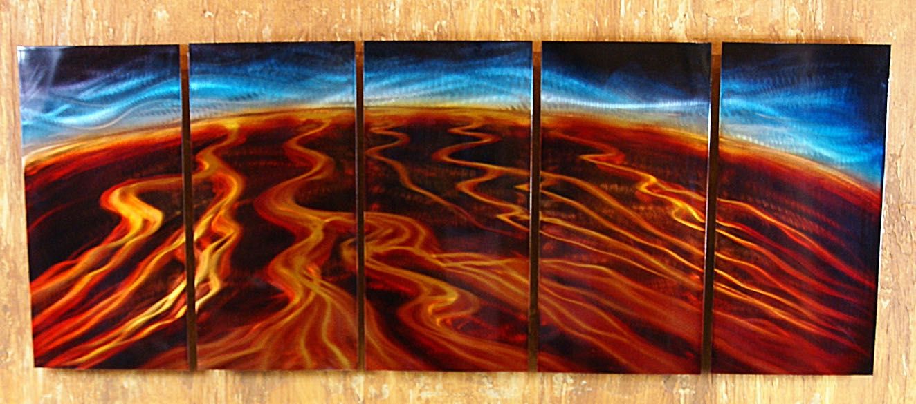 Nowoczesny obraz panelowy - Ogień- 5 paneli aluminium