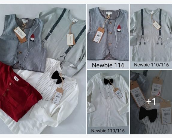 Newbie zestaw Nowa nowe 110 116 bluzka z szelkami muchą kamizelka