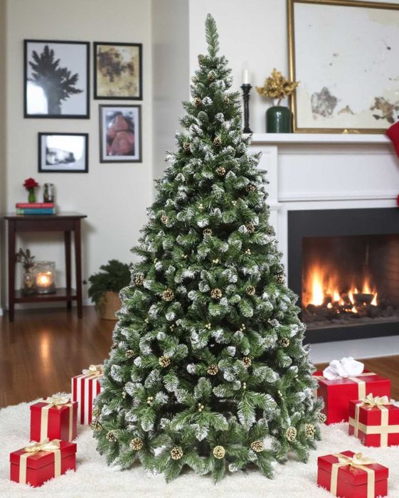 Ялинка штучна Кармен 1.8 м — Преміум з золотими кінчиками, з шишками