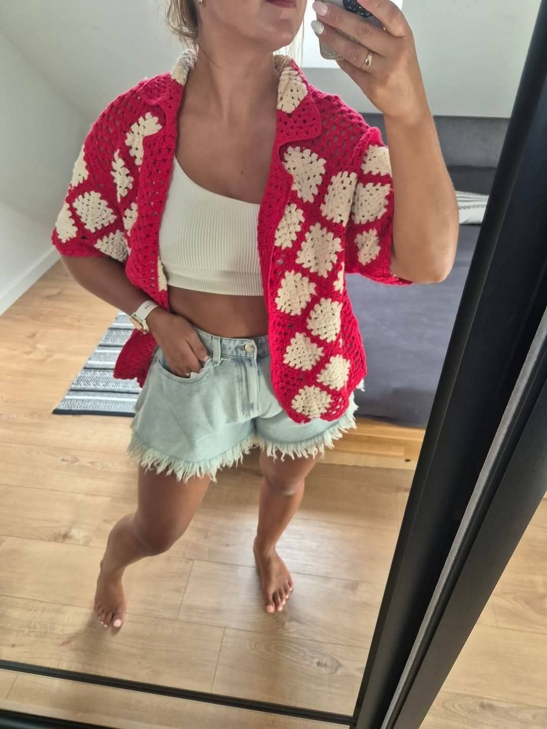 Dzianinowa koszulka polo kardigan Zara czerwona r. XS S
 Zara Nowa, r.