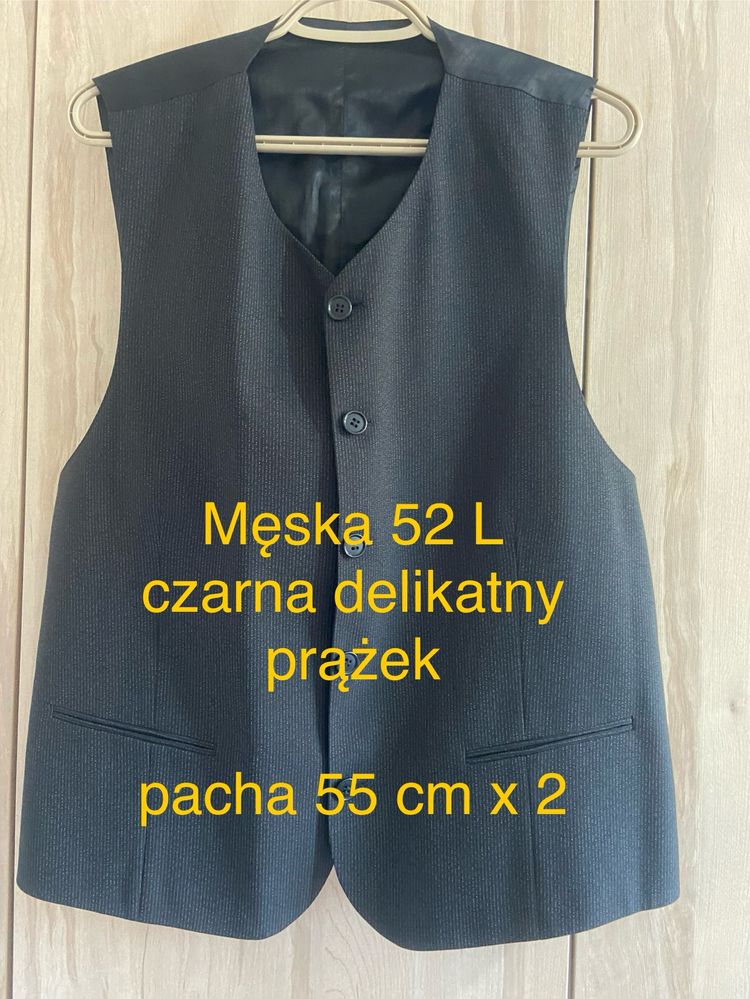 Vintage czarna męska kamizelka elegancka 52 L prążek