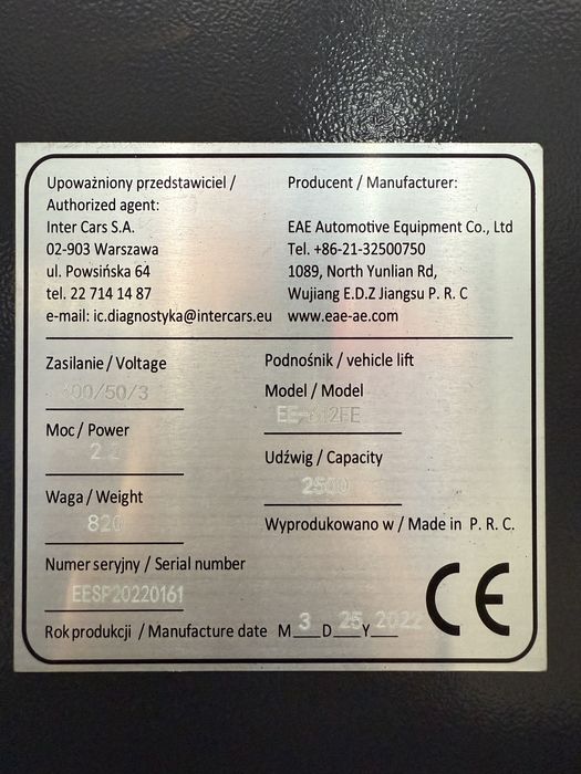 Podnośnik Evert 612FE | NOWY | 1-kolumnowy mobilny udźwig 2500 kg