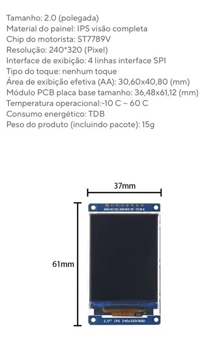 Modulo tela colorida TFT