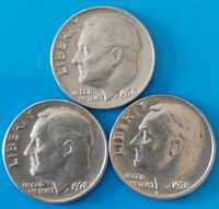 Lote 3 Moedas de One Dime de 1978 dos USA Franklin Roosevelt