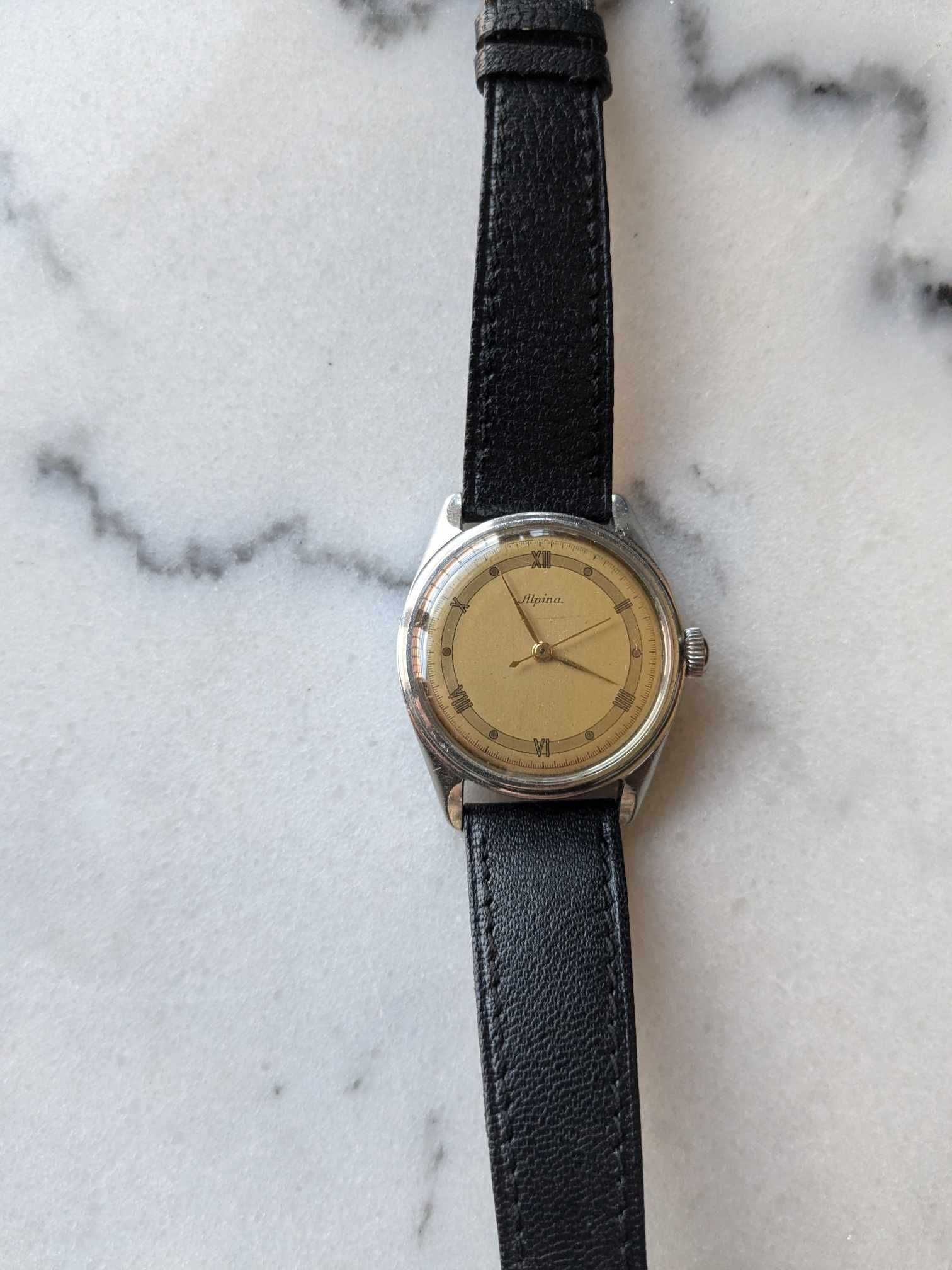 Alpina przepiękny szwajcarski zegarek mechaniczny z lat 60 sector dial