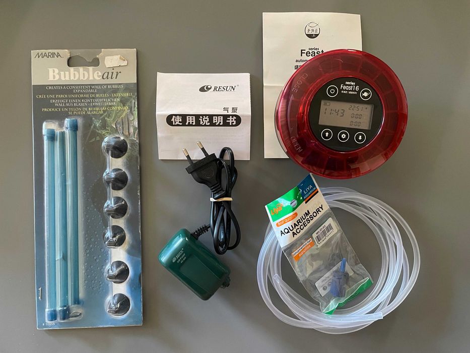 Kit Completo para Aquário. Comedor automático, bomba e difusor de ar