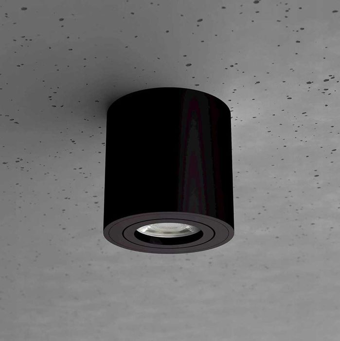 Czarna oprawa natynkowa GU10 | Halogenowa tuba LED | Sufitowa, ruchoma