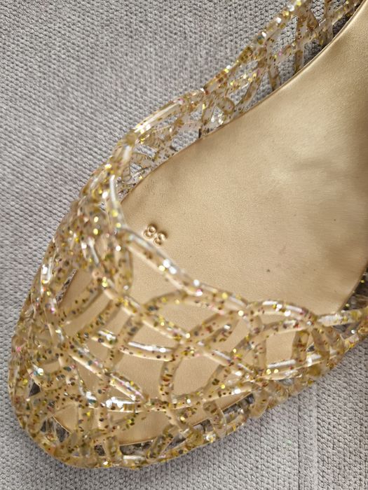 Baleriny ażurowe złote rozmiar 38 projekt Vivienne Westwood