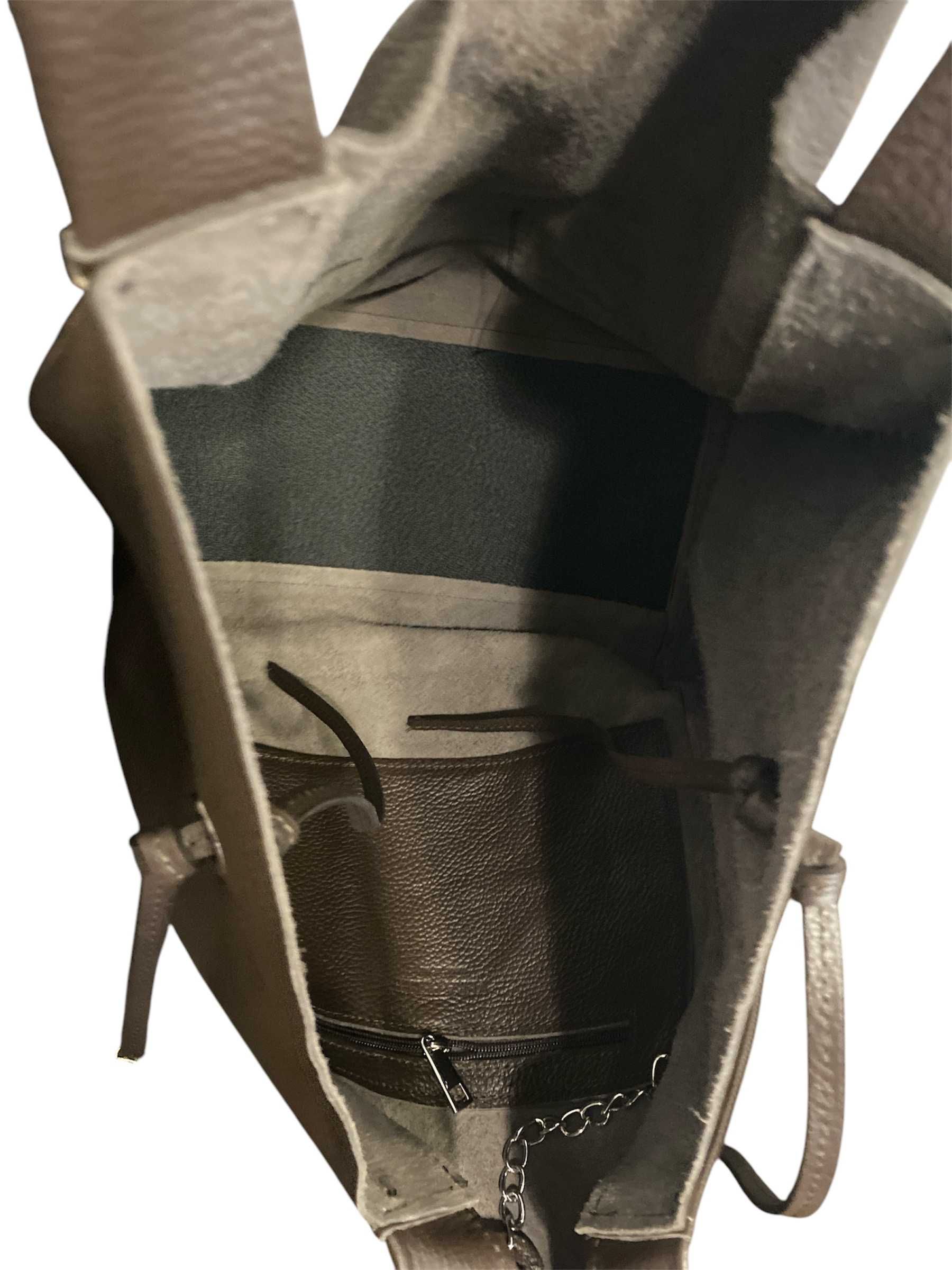 Torebka włoska VERA PELLE Shopper XXL skóra naturalna BRĄZOWA