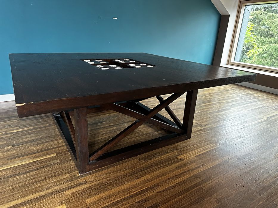 Ława stolik kawowy stol z drewna indyjskiego 110x110 swieczniki