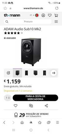 Subwoofer ADAM Sub 10mk2 para estúdios de gravação , home cinemas ...