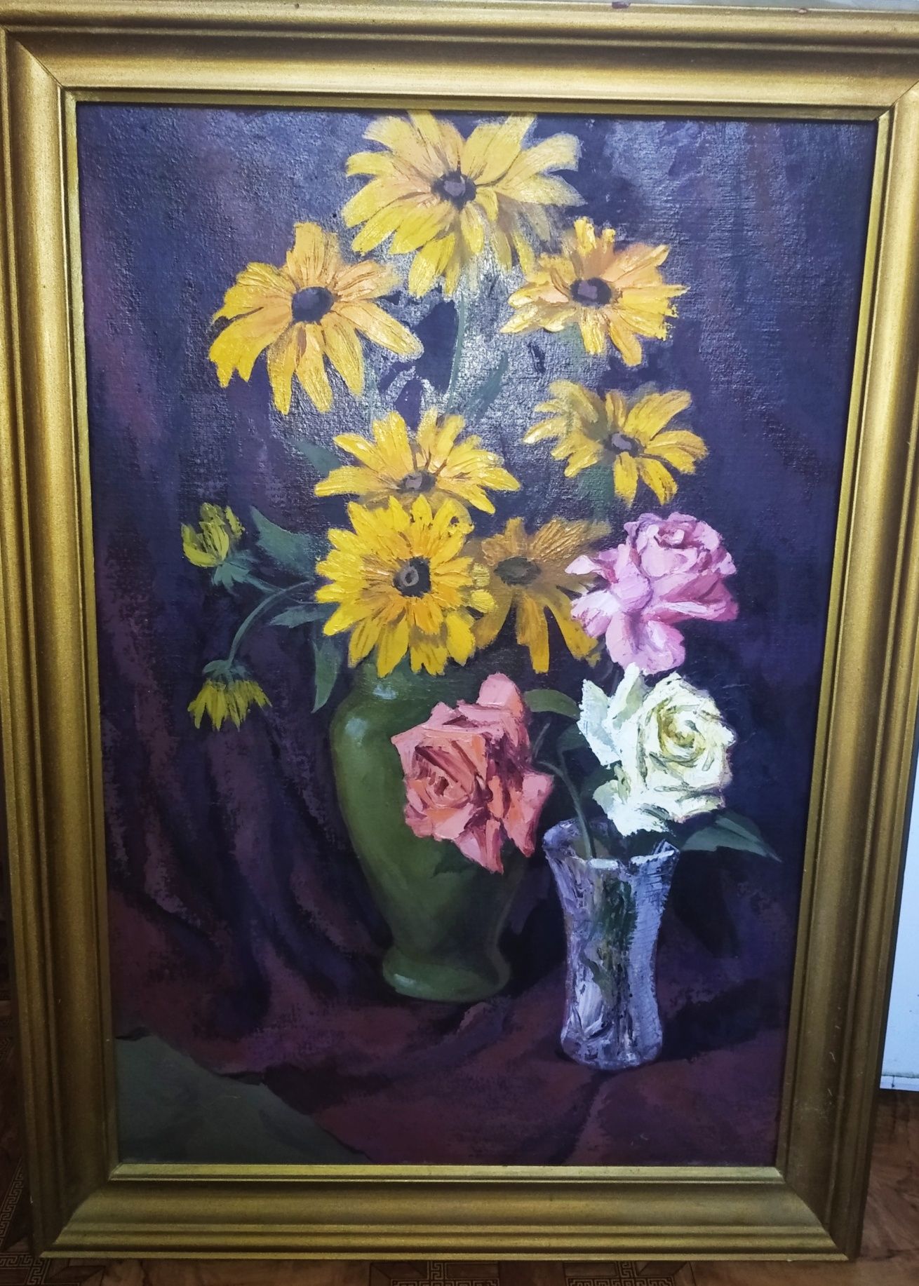 Картина розы и жёлтые цветы. Автор Панфилов В.В.