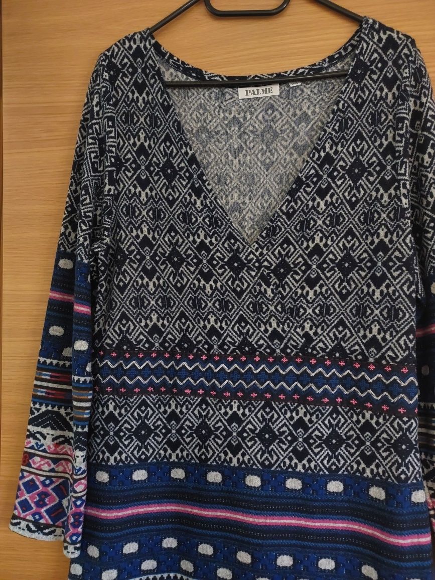 Vestido Estampado Étnico Azul, M/L