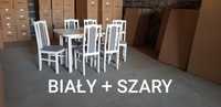 Nowe: Stół 80x140/180 + 6 krzeseł,  BIAŁY + SZARY, dostawa PL