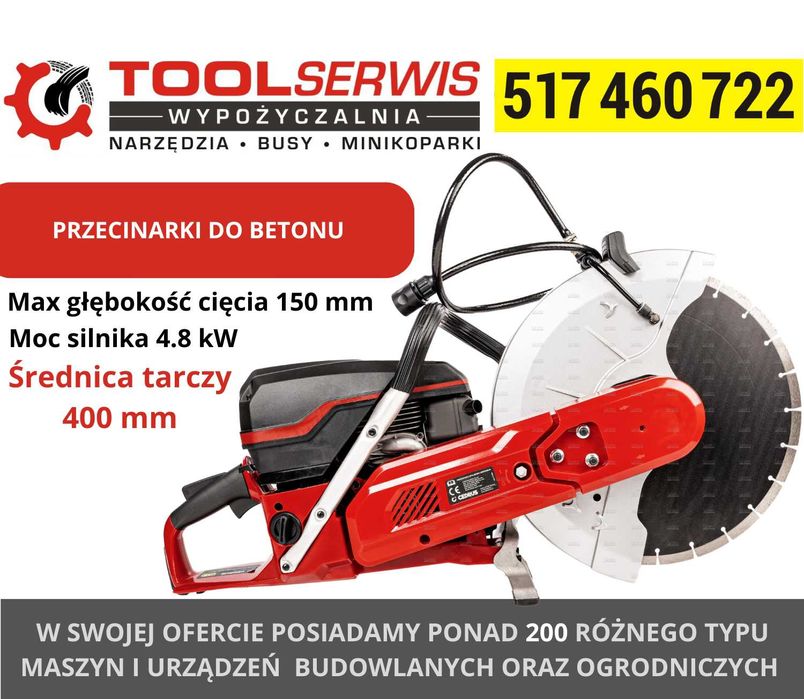 Wynajem przecinarki spalinowej do betonu 400mm– wypożyczalnia Radomsko