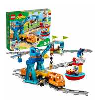Zestaw pociągów LEGO Duplo parowy, towarowy, tory i wiadukt i dodatki