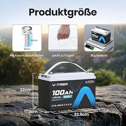 Bateria Lítio LiFePO4 12V 100Ah 5000+ Ciclos Caravana Solar, NOVO