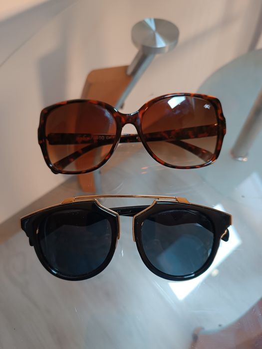 2 pary okularów przeciwsłonecznych damskie zestaw czarne brązowe l