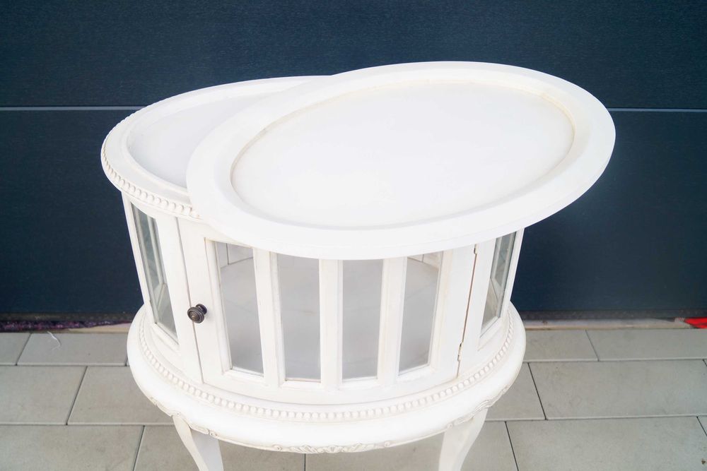 Drewniany Francuski Barek na Alkohol z Taca Konsolka  biały prowansja