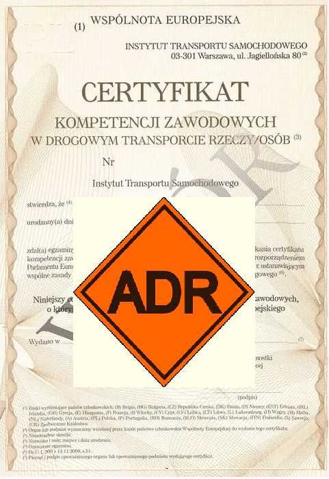 Certyfikat Kompetencji Zawodowych + doradztwo Rozp. WE 561/2006 + ADR