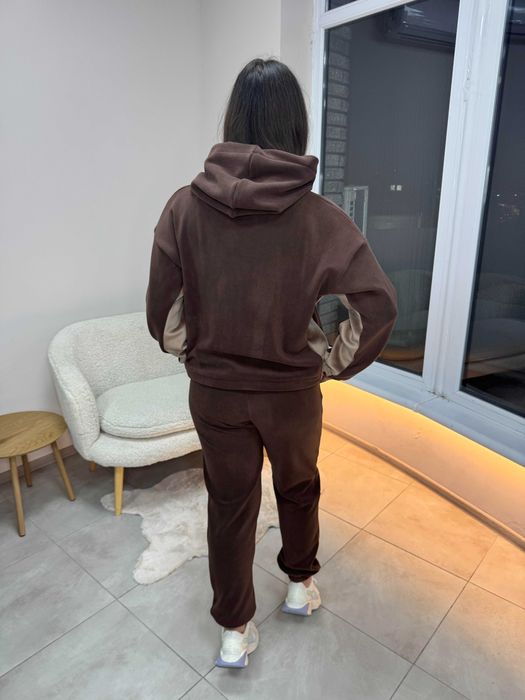 Жіночий теплий флісовий костюм S M L велюр графіт шоколад чорний білий