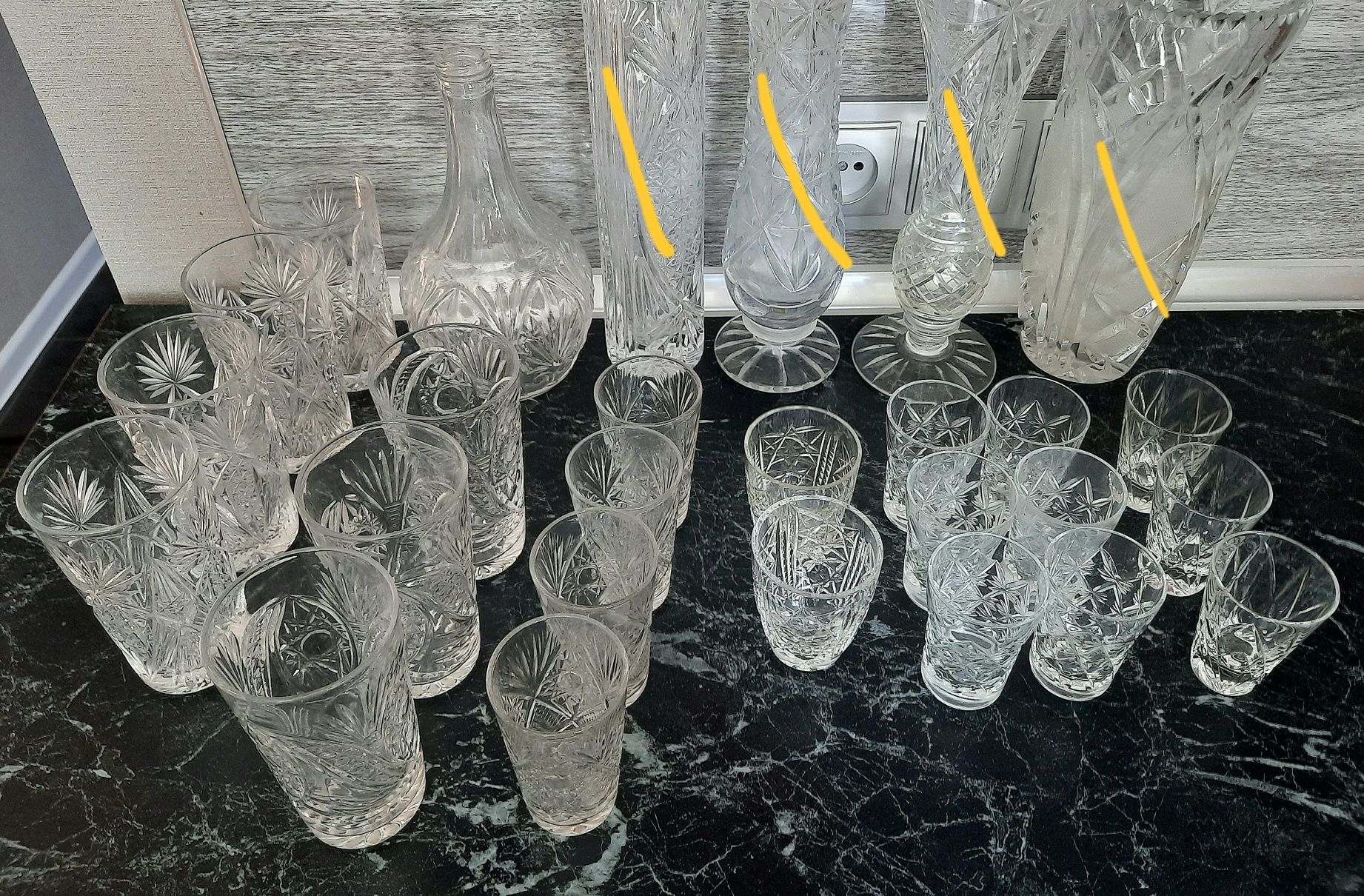 Бокалы стаканы фужеры хрустальные стекло стопки