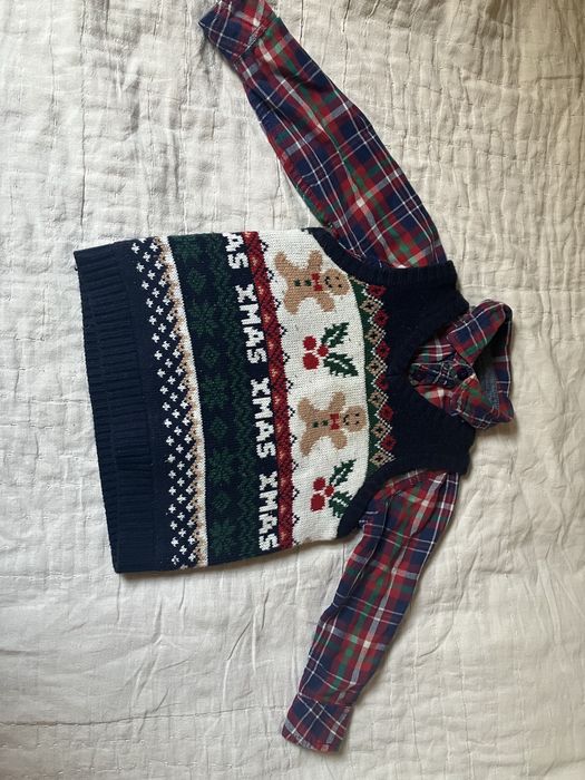 Komplet koszula z pulowerkiem ze wzorem świątecznym rozmiar 104