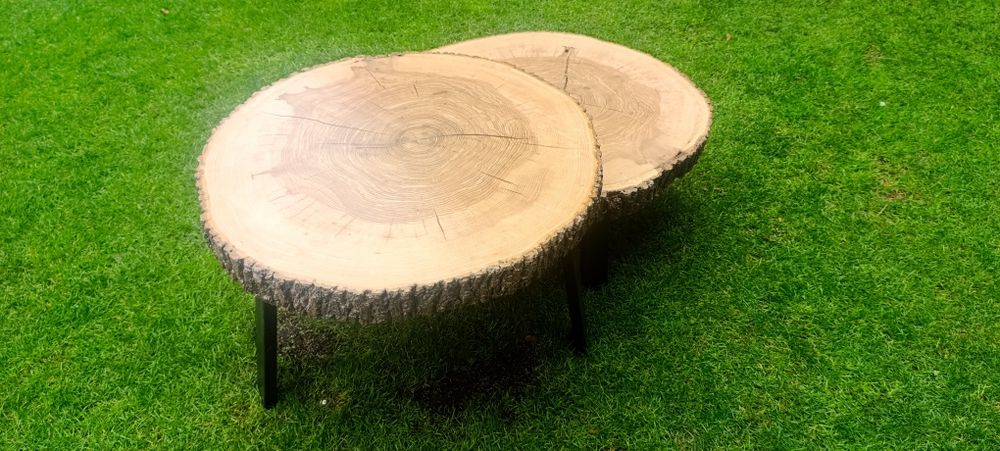 Stolik kawowy z litego drewna 70 cm handmade unikat
