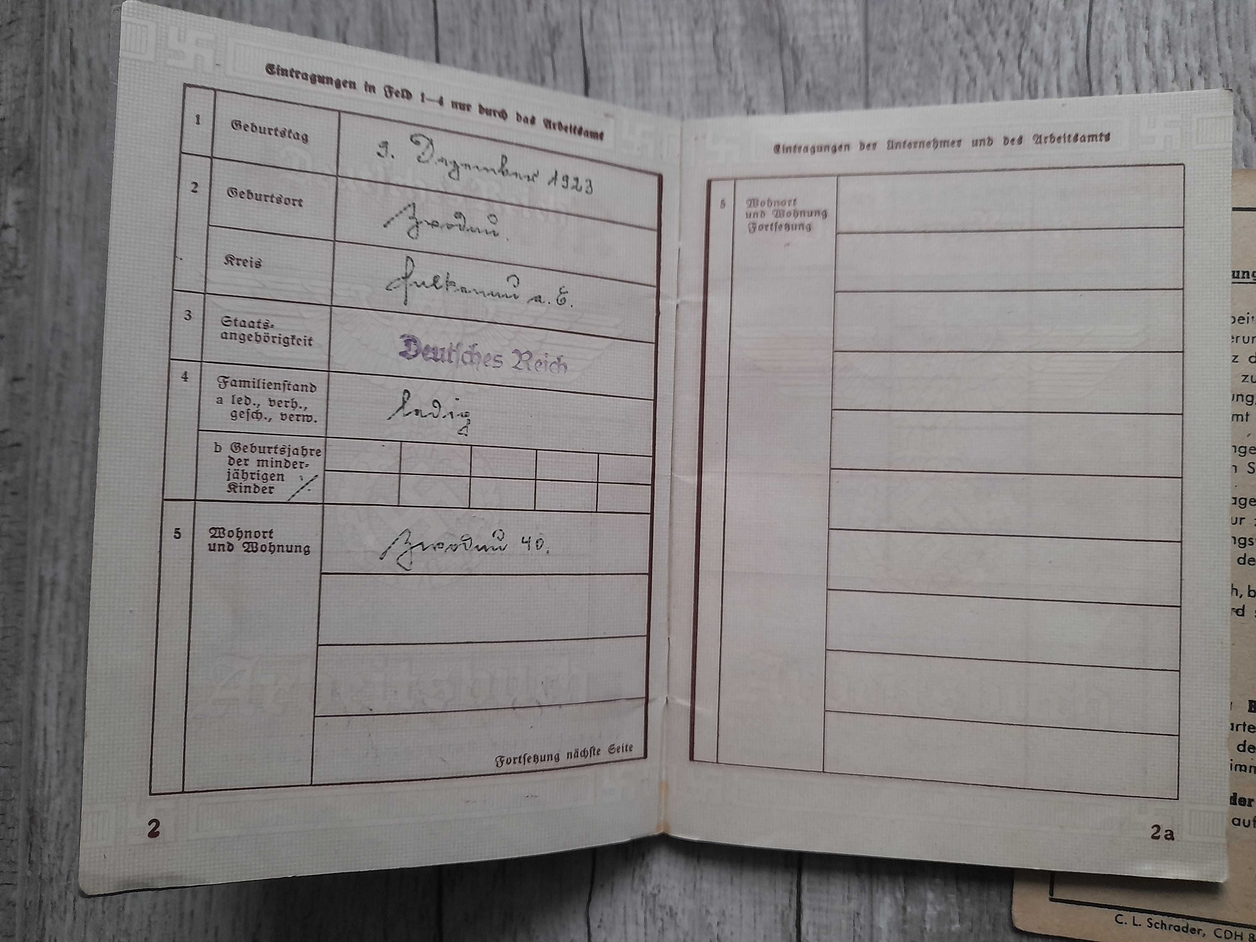 książka pracy arbeitsbuch rzesza i arbeits pass Niemcy,