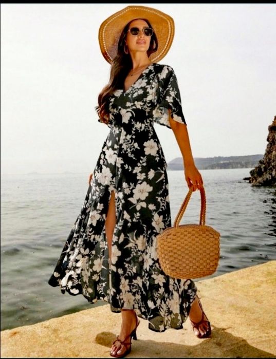 Elegancka sukienka długa kwiaty S