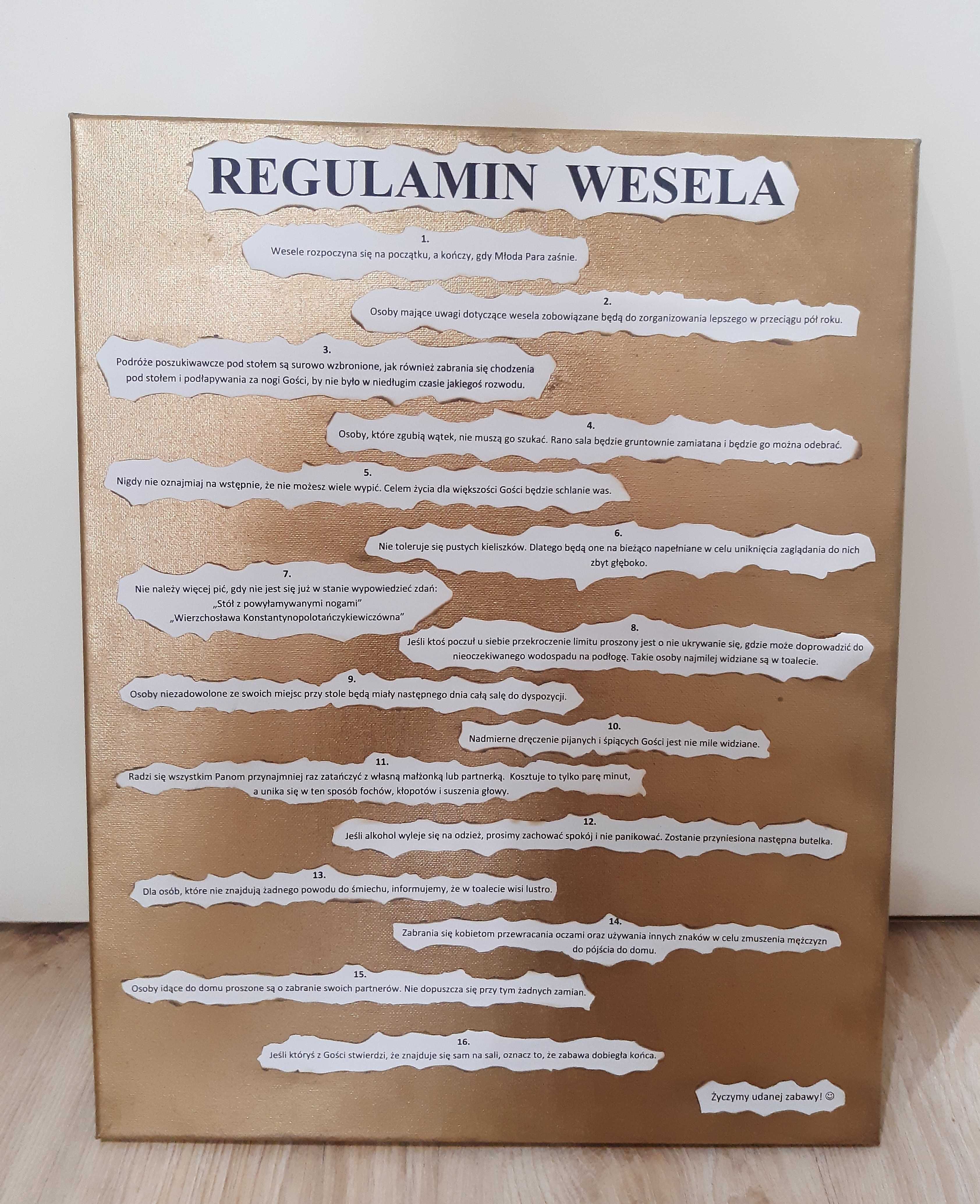 Tablica regulamin wesela