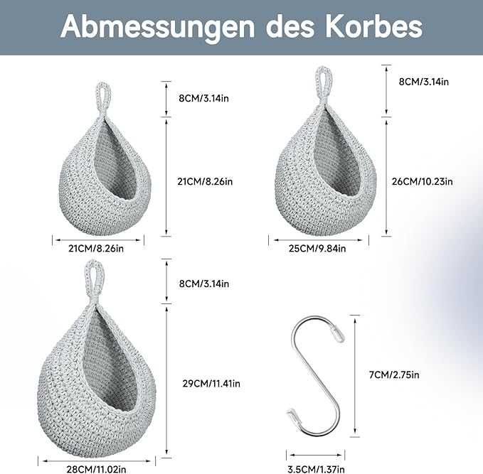 Wiszący kosz zestaw 3 sztuk z 3 haczykami