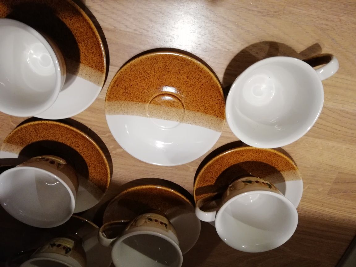 filiżanki ceramiczne brązowe cieniowane z  płaskorzeżbą 6szt