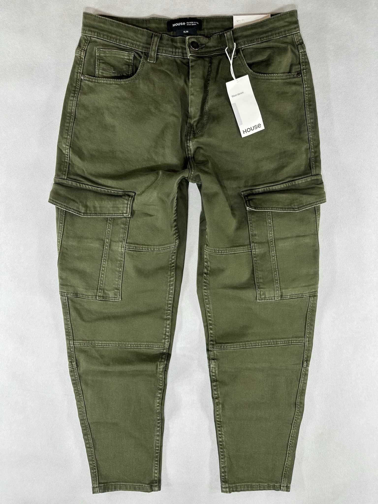 HOUSE jeans khaki bojówki męskie cargo slim fit W34L32 88cm