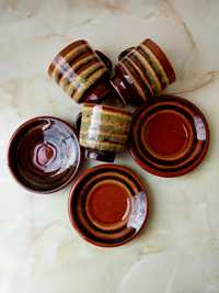 Тріо керамічних чайних пар обливна кераміка чашки з блюдцями срср