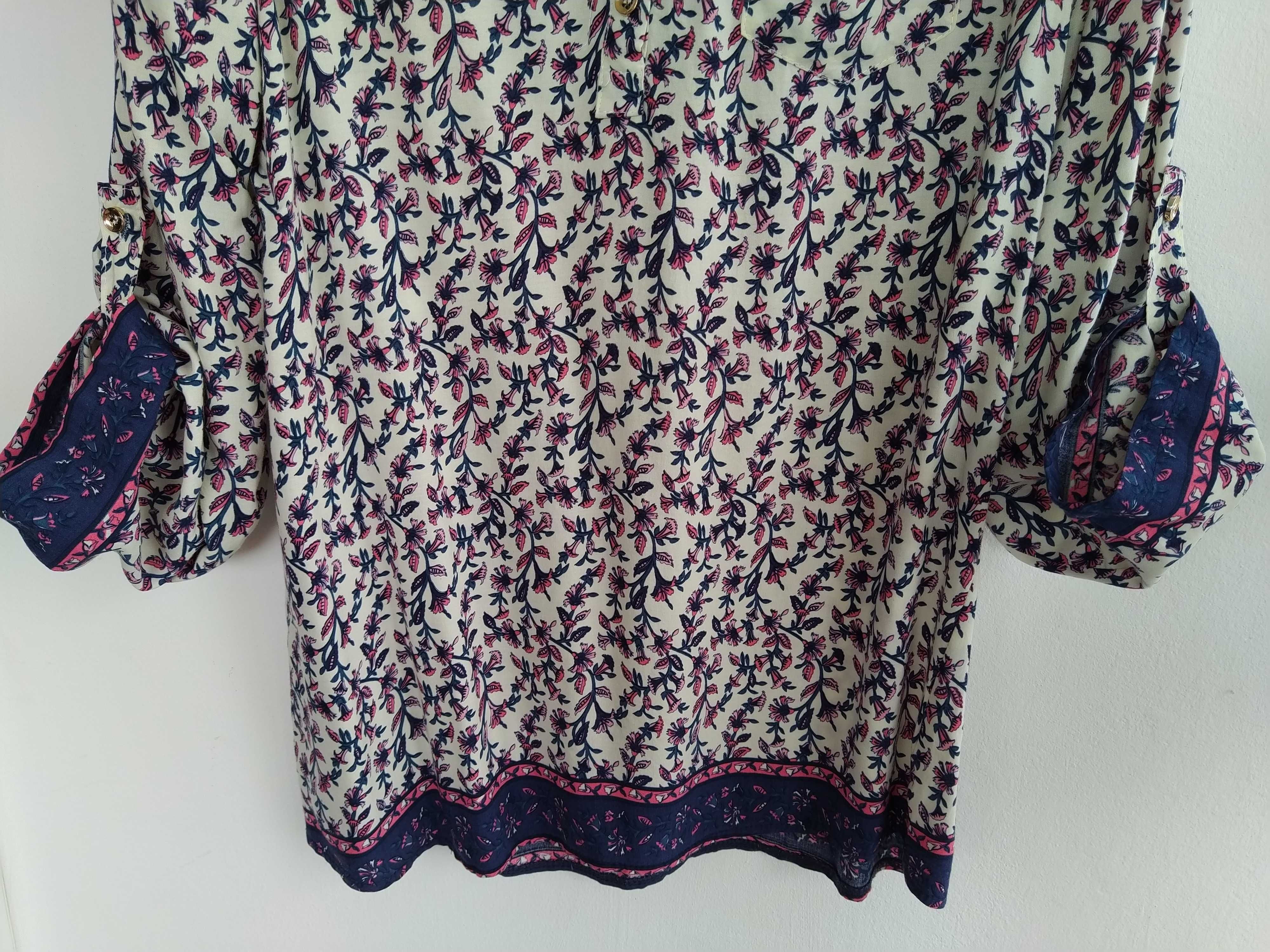 Blusa / túnica florida em tons de azul - Tamanho XXL