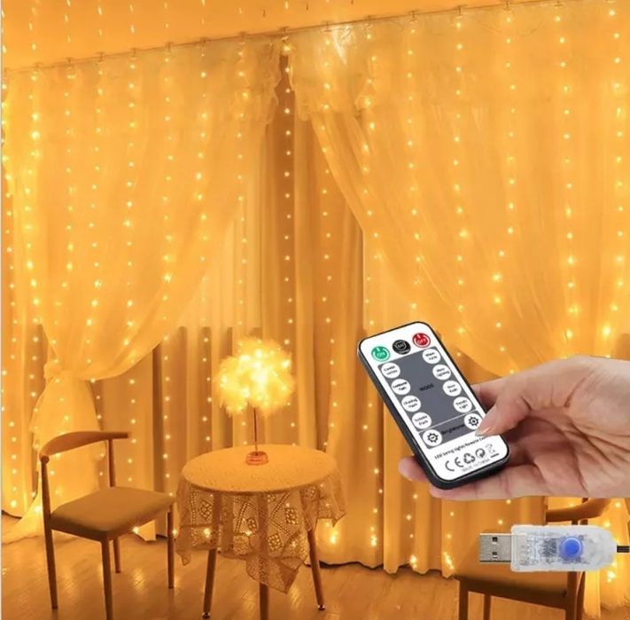 Гирлянда штора на пульте 3*3м занавес 3*2 гірлянда підсвітка нічник