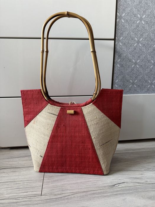 100% naturalna torebka z rączką bambusową czerwona vintage