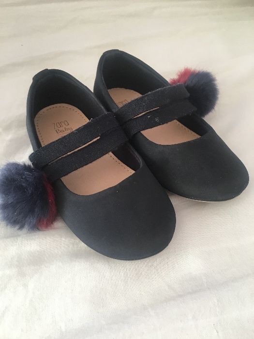 Buty Balerinki baletki zara 23 granatowe z pomponem