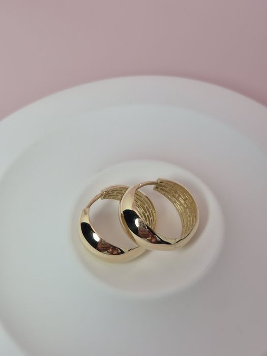 Nowe złote kolczyki wiszące koła nieregularne kształt gładkie p. 585