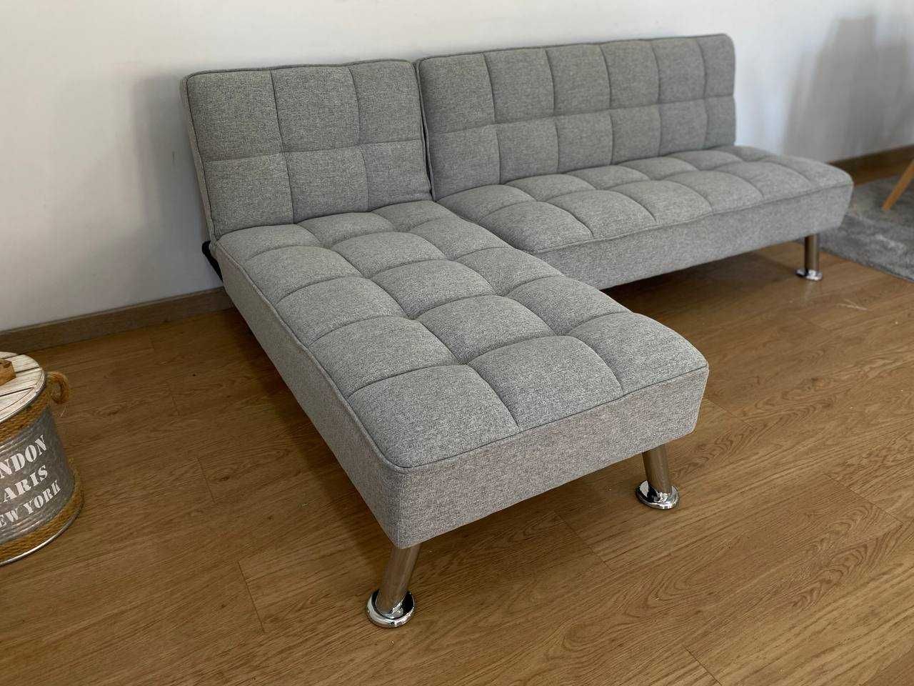 Sofá-cama barato em tecido cinza