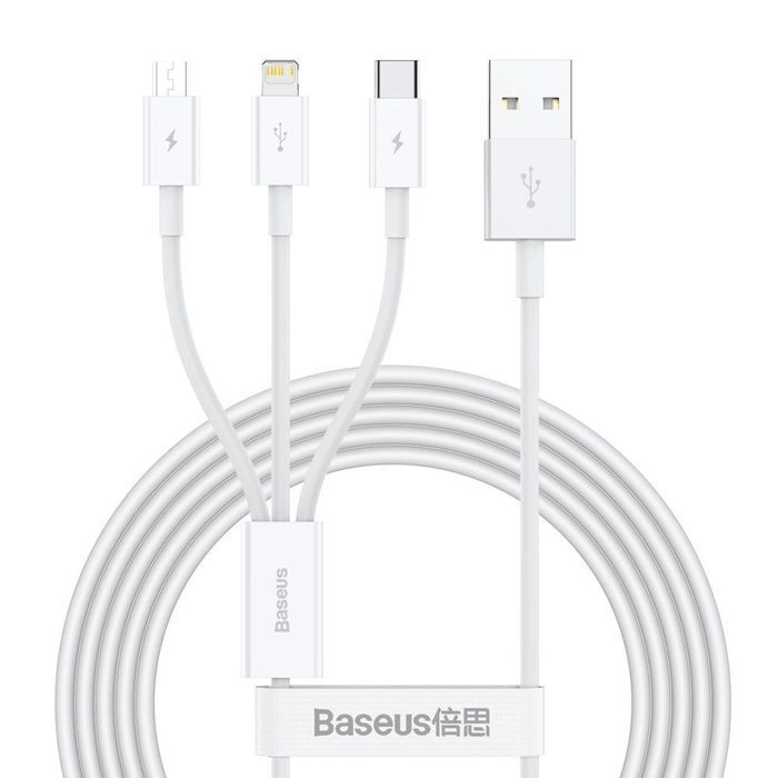 Baseus 3w1 kabel USB - Lightning / USB C / micro USB 3,5A 1,5m Biały