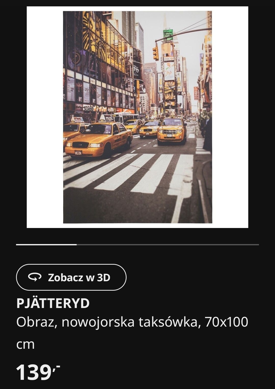 Obraz nowojorska taksówka Ikea Pjatteryd
