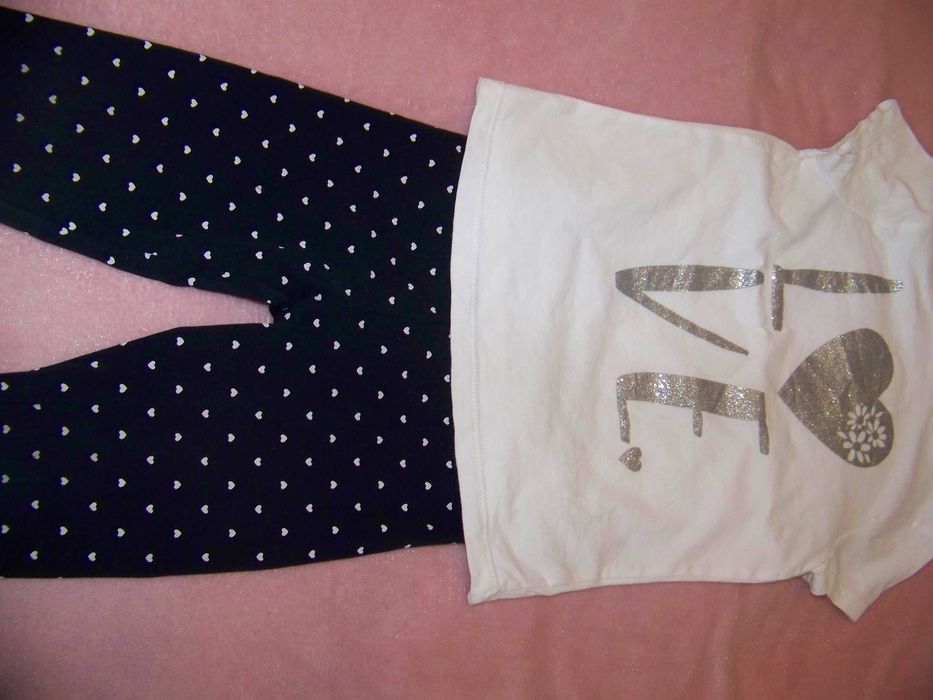 Komplet getry podkoszulka dziewczynka wiosna miłość R. 98 serca galowy